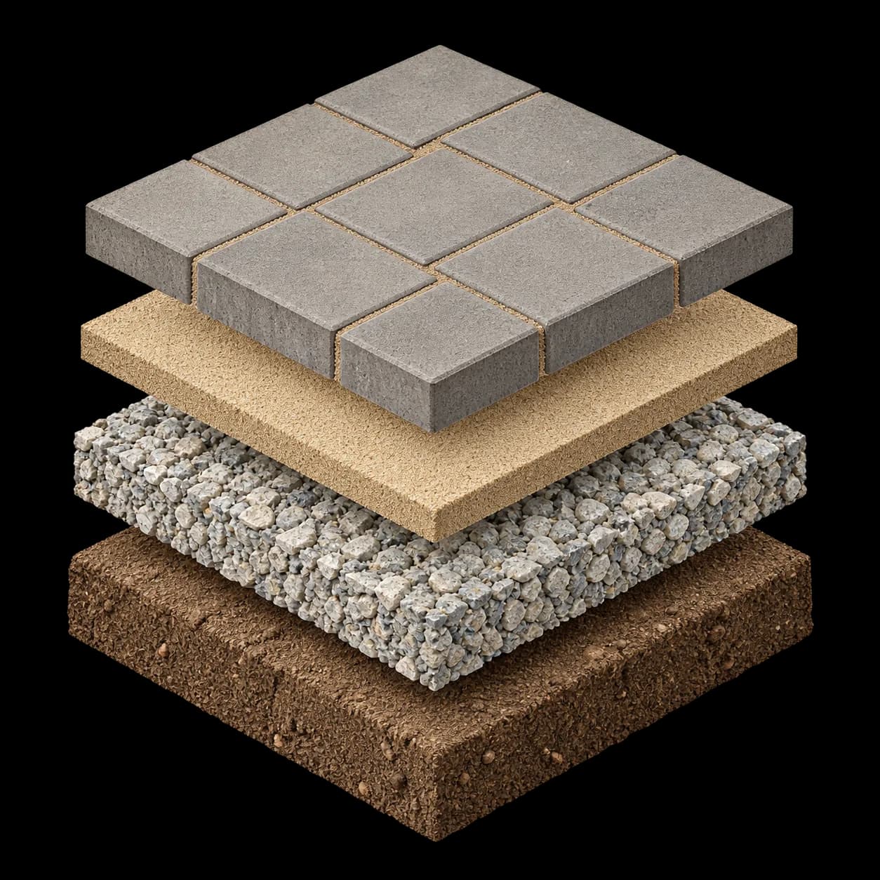 Exploded paver system schematic